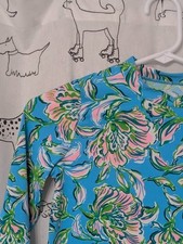 Lilly Pulitzer Bobby Rash Guard Swim Shirt Girls 12 Blue Floral Long Sleeve