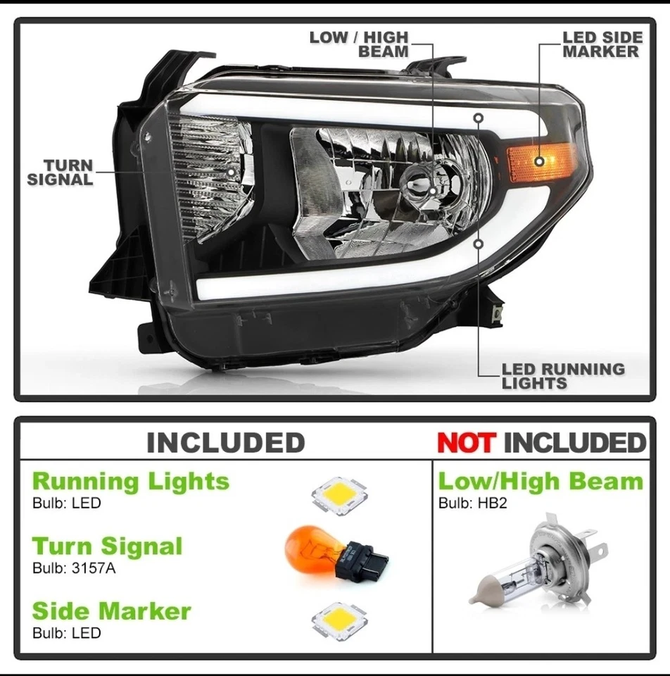 Juego de faros delanteros izquierda+derecha para Toyota Tundra 2014-2017 con LED DRL cromados Foto 4 de 4