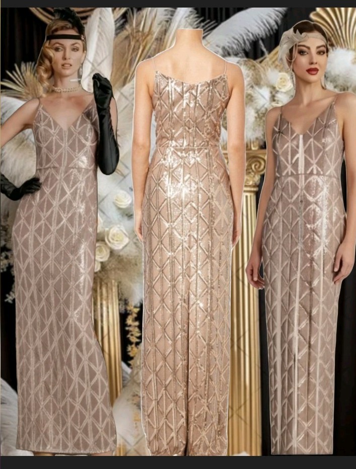 New Adrianna papell gold sequin wedding gatsby occasion Long 20s evening dress 8 image 5