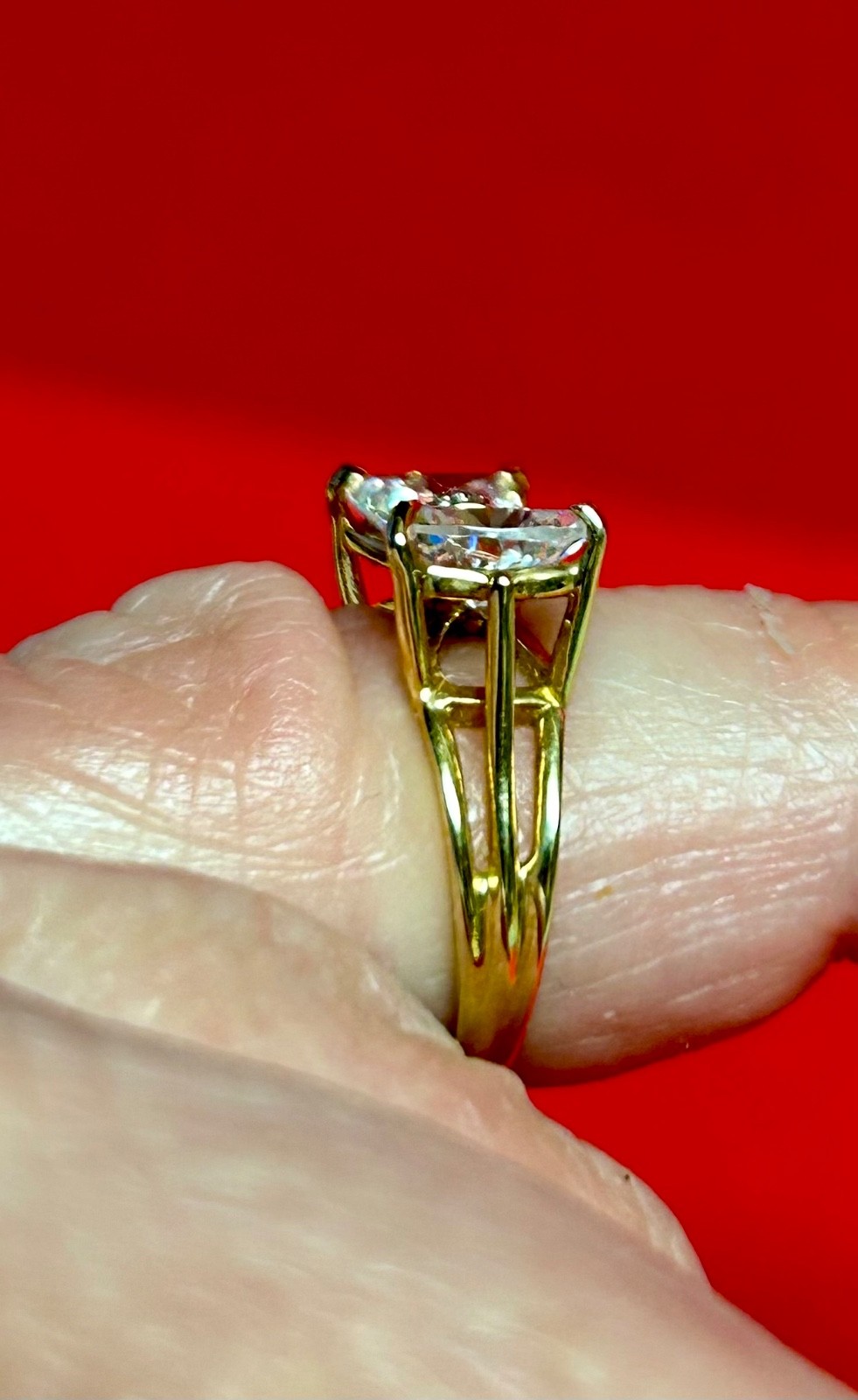 Diamonique Solid 10K Bow Tie Ring With Trillion C… - image 3