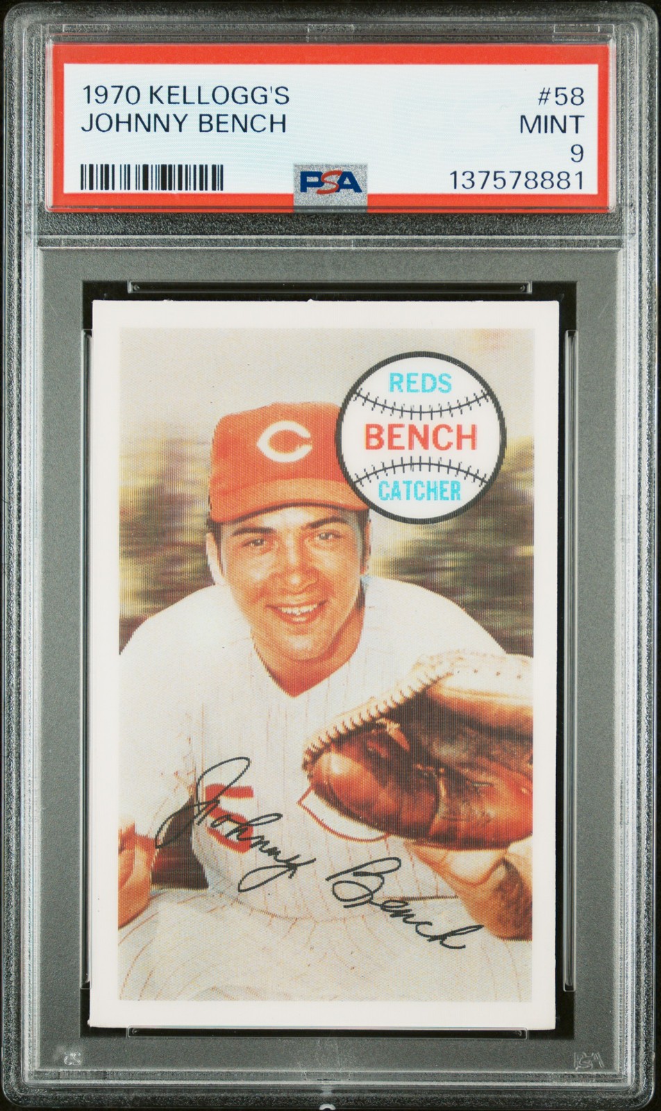 1970 KELLOGG'S #58 JOHNNY BENCH PSA 9