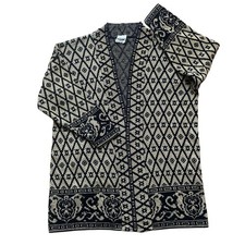 Vtg TR Bentley Black Gold Ornate Duster Cardigan Size XL/One Size