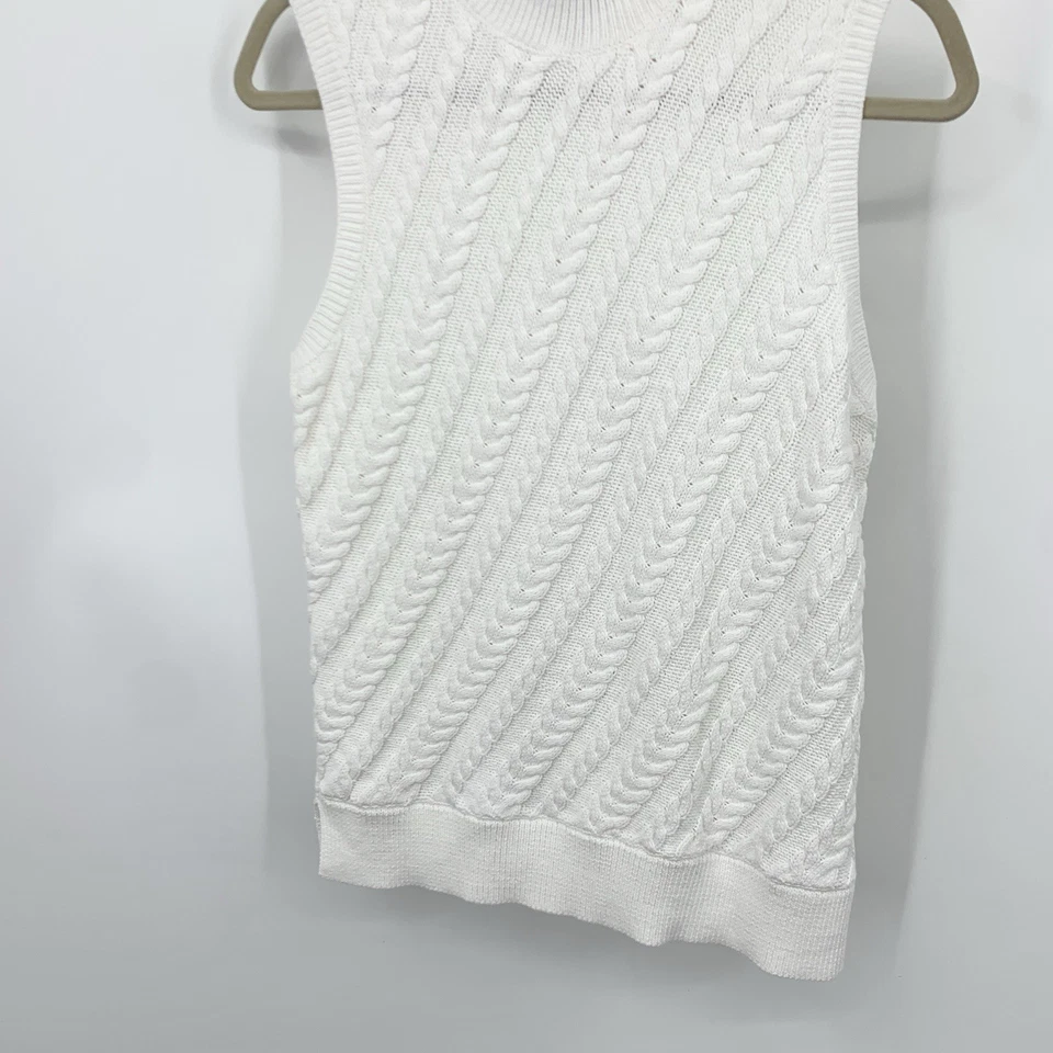 Talbots Women Size Large Petite LP Sweater Tank Top Mock Neck White Cable Knit - Image 3 of 4