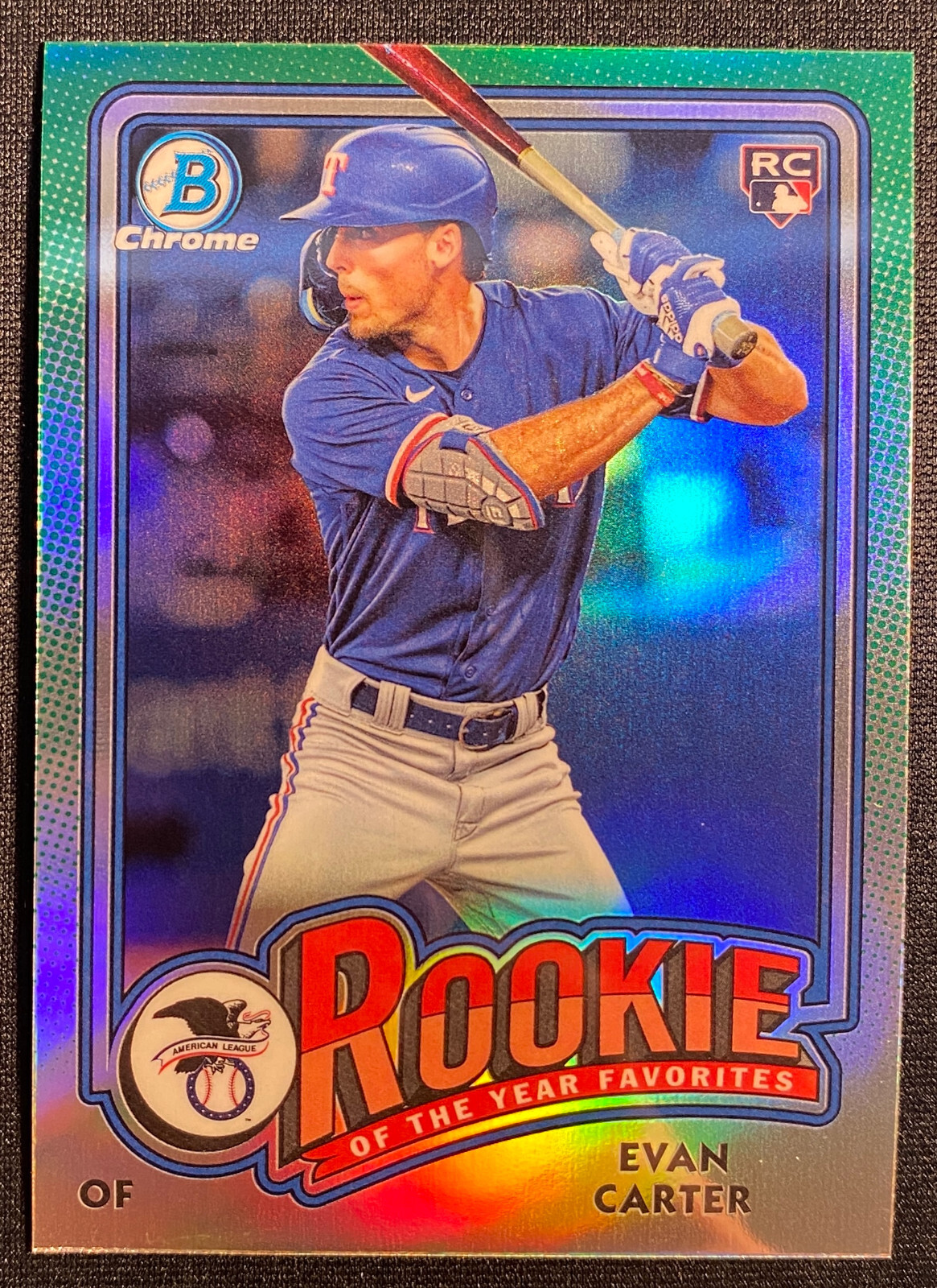 Evan Carter 2024 Bowman Chrome RC Rookie of the Year Favorites Insert