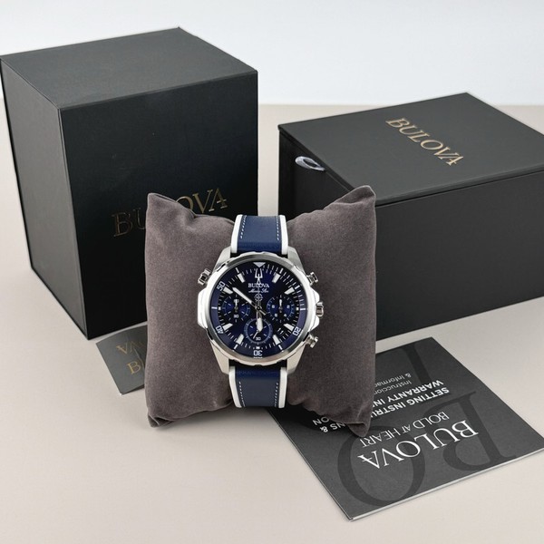 Bulova Marine Star Blue Dial Silicone Strap Men's 43mm Quartz Watch 96B287