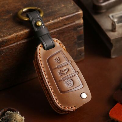 Leder Schlüssel Hülle Key Case Cover für Audi A3 A4 A5 C5 C6 B6 B7 B8 mit Ring