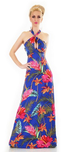Damen Maxi Sommer Kleid lang Tropical Blumen Print Party Strand S/M M/L - Bild 14 von 39