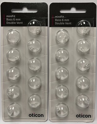 2 Packs Oticon miniFit 6mm Bass Double Vent Domes For Hearing Aids. 20 Total.