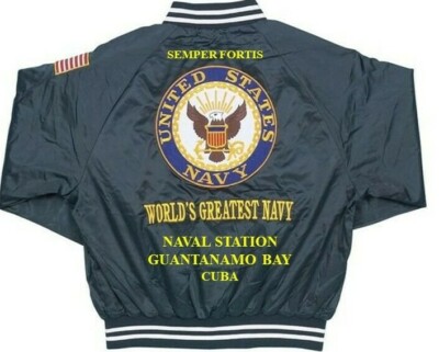 NAVAL STATION GUANTANAMO BAY CUBA EMBROIDERED SATIN JACKET(BACK ONLY)