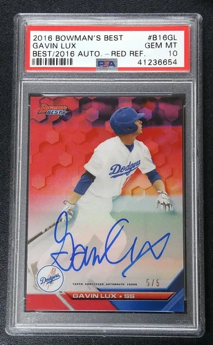 2016 Bowman's Best of 2016 Autograph Red Refractor Gavin Lux AUTO RC 5/5 PSA 10