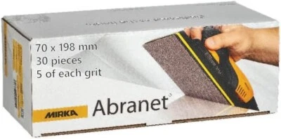 Mirka Abranet Sanding Strips (70x198mm) | P80-P400 | Hook & Loop | Dust-Free
