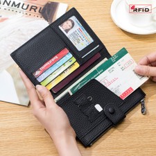 Unisex RFID Blocking Leather Passport Holder Wallet Cover Case Travel ID Holder