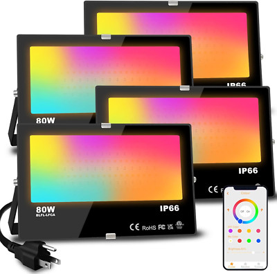 LED Flood Light Outdoor 800W Equivalent 8000LM Smart RGB Landscape Lighting with