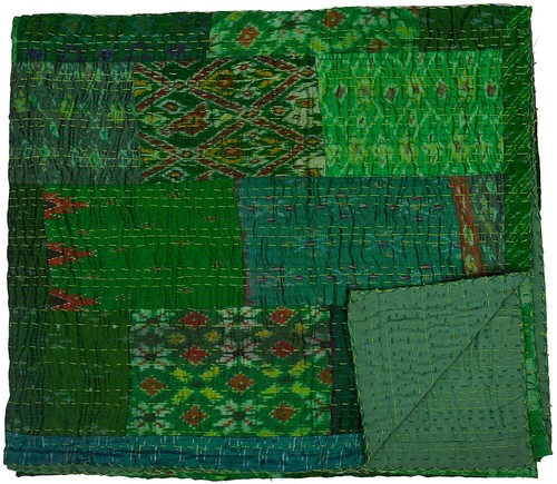 New Indian Handmade Silk Patola Patchwork Kantha Quilt Throw Reversible Blanket - Picture 18 of 53