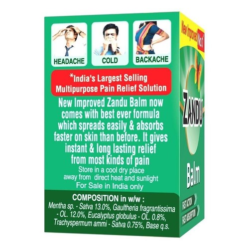 ZANDU Balm 8ml cold headache, muscle joint pain, backache 1 Pc - Picture 3 of 3