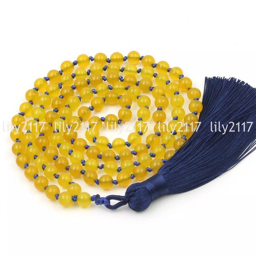 Yellow Agate Gems Tibet Buddhist 108 Prayer Beads Mala Necklace Meditation Bless - Picture 3 of 8