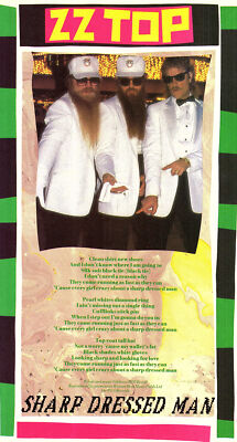 ZZ TOP - ''Sharp Dressed Man'' LYRICS Original 1985 11''x 5.5'' Print Ephemera