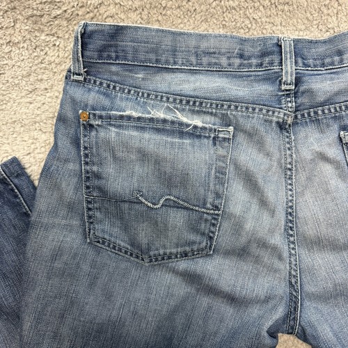 7 for All Mankind Bootcut Jeans Mens 38x27 Blue Washed Straight Cotton Casual - Picture 13 of 17