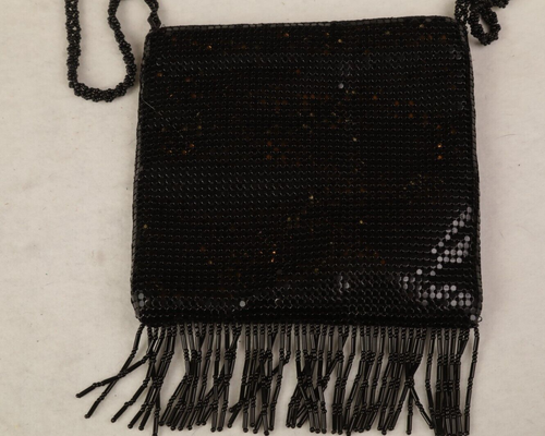 Valerie Stephens Abendhandtasche schwarz Netz Perlen Fransen Reißverschluss Neu mit Etikett - Bild 4 von 9