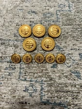 Waterbury gold metal modern anchor crown ship blazer replacement button set 10