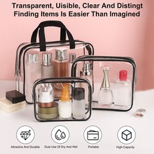 3 Packs Clear PVC Toy Storage Bags for Kids Travel Toiletry Bags Cosmetic Bag