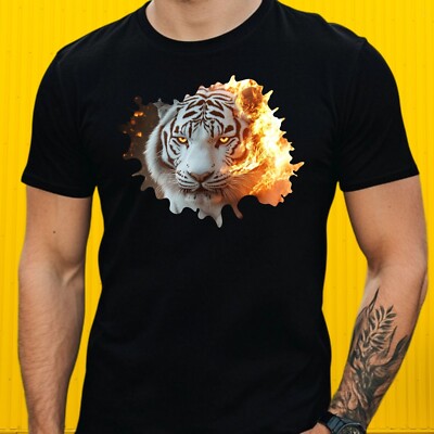Herren T-Shirt Majestätischer weißer Tiger Motiv Baumwolle Größe XS bis 5XL