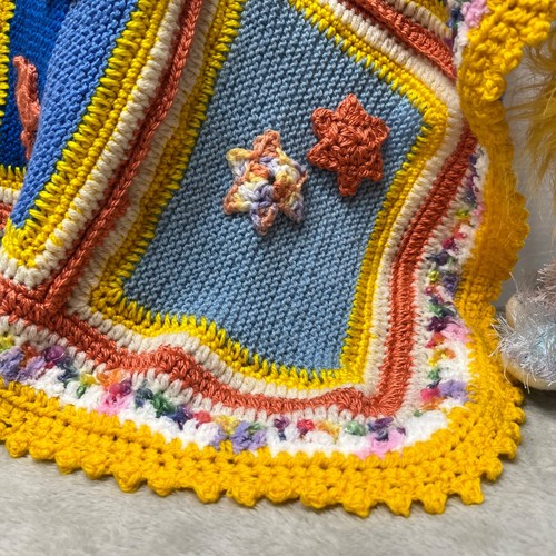 Handmade Crochet Knitted Baby Blanket Throw Pram Cover Star Applique Handmade - Picture 3 of 8