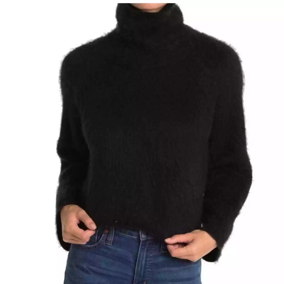 Abound Turtleneck fuzzy crop Sweater black Sm eBay