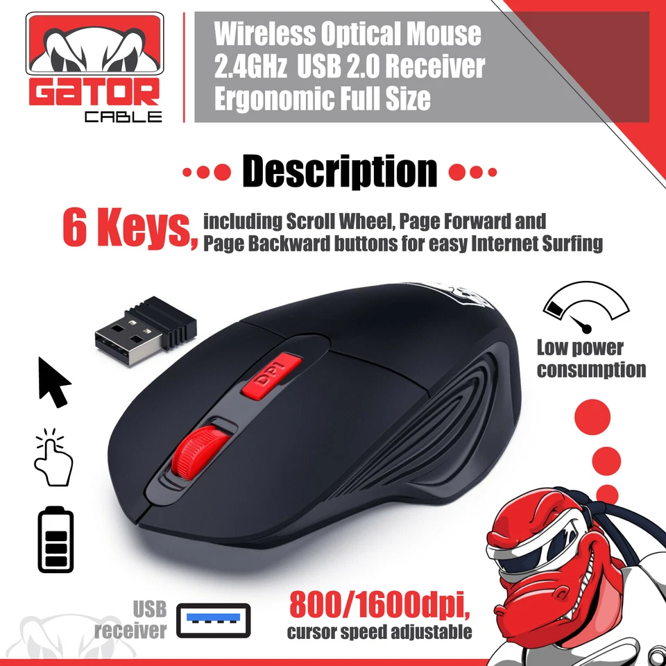 Wireless Optical Gaming Mouse 2.4GHz USB 3.0 Receiver For PC Laptop Computer - Image 4 of 4