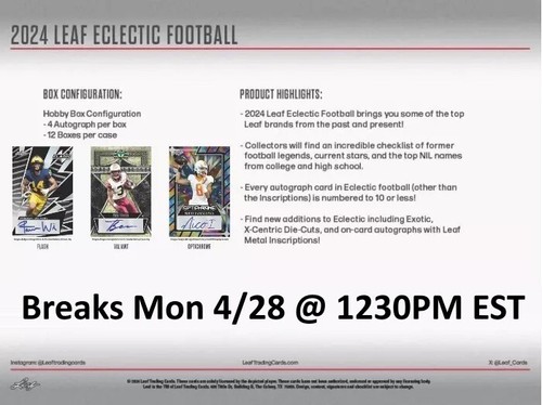 Ahmari Huggins-Bruce 2024 Leaf Eclectic Football 1x Hobby Case Break #5