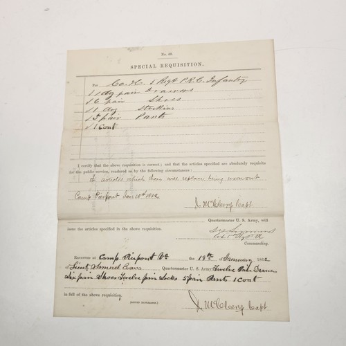 Civil War Document Form Special Requisition For Uniform Pierpont VA Jan 18 1862
