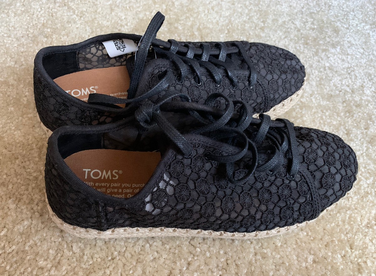 Brand New Toms Women's Lena Espadrille Sneakers In Black Mosaic Mesh (Size:  7M)