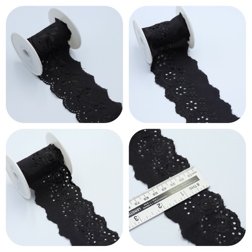 FCL 2 Meter Black Cotton Flat Border Anglia's Embroidery lace Ribbon Trim 5 Cm - Picture 2 of 15