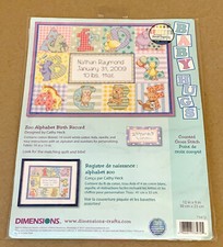 Dimensions "Zoo Alphabet" Animals Cross Stitch Baby Birth Record Kit NIP 12x9"