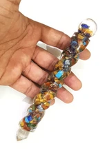 7 chakra orgone wand big 6-7 inches reiki panic massage point natural stone wand
