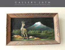BEAUTIFUL! MID CENTURY STAG VELVET PAINTING WALL ART VTG DEER FOREST VTG 60S 50S