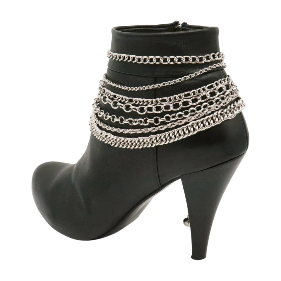 Mujer Plata Metal 7 Hilos Cadena Bota Occidental Pulsera Zapato Dije Tobillera PAR Foto 4 de 4