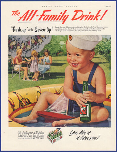 Vintage 1953 7UP 7 UP Soda Pop Boy in Pool Fresh Up Seven-Up 50's Print Ad