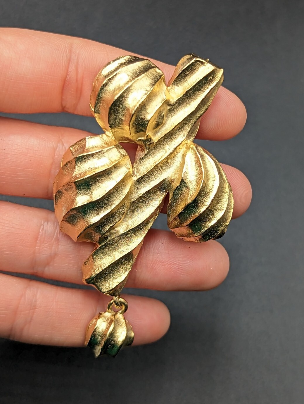 GIVENCHY Signed Statement Textured Gold Tone Dang… - image 1