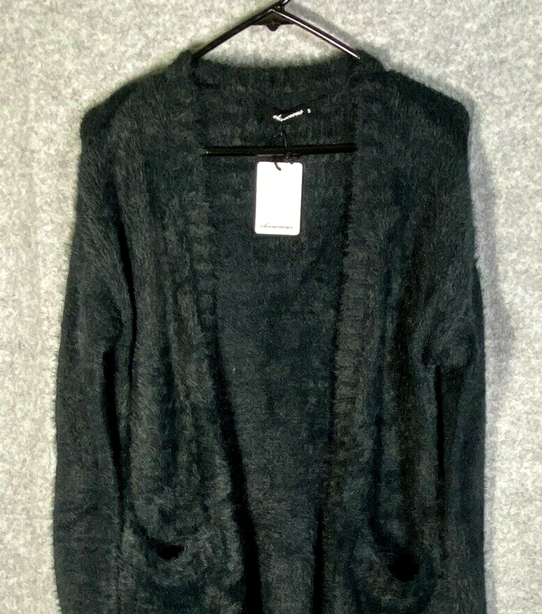 Casaco suéter feminino Olivaceous frente aberta comprimento S 38" preto malha difusa LS NOVO COM ETIQUETAS - Imagem 4 de 4