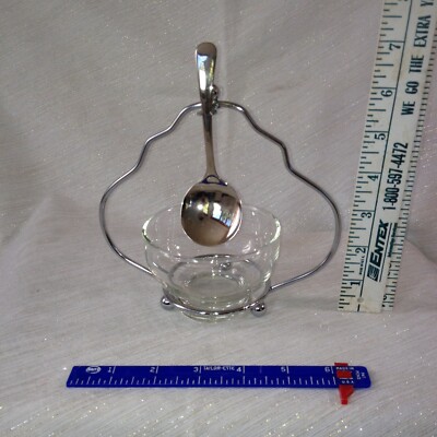 Jam / Candy Serving Glass Dish and Spoon Sweet / Savory Made In England Vintage