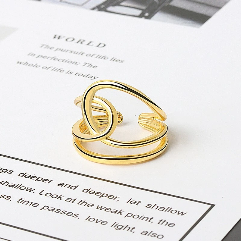 Knot Thumb Ring Sterling Silver plated Statement Ring Handmade Adjustable (GOLD) — 第 3/4 张图片