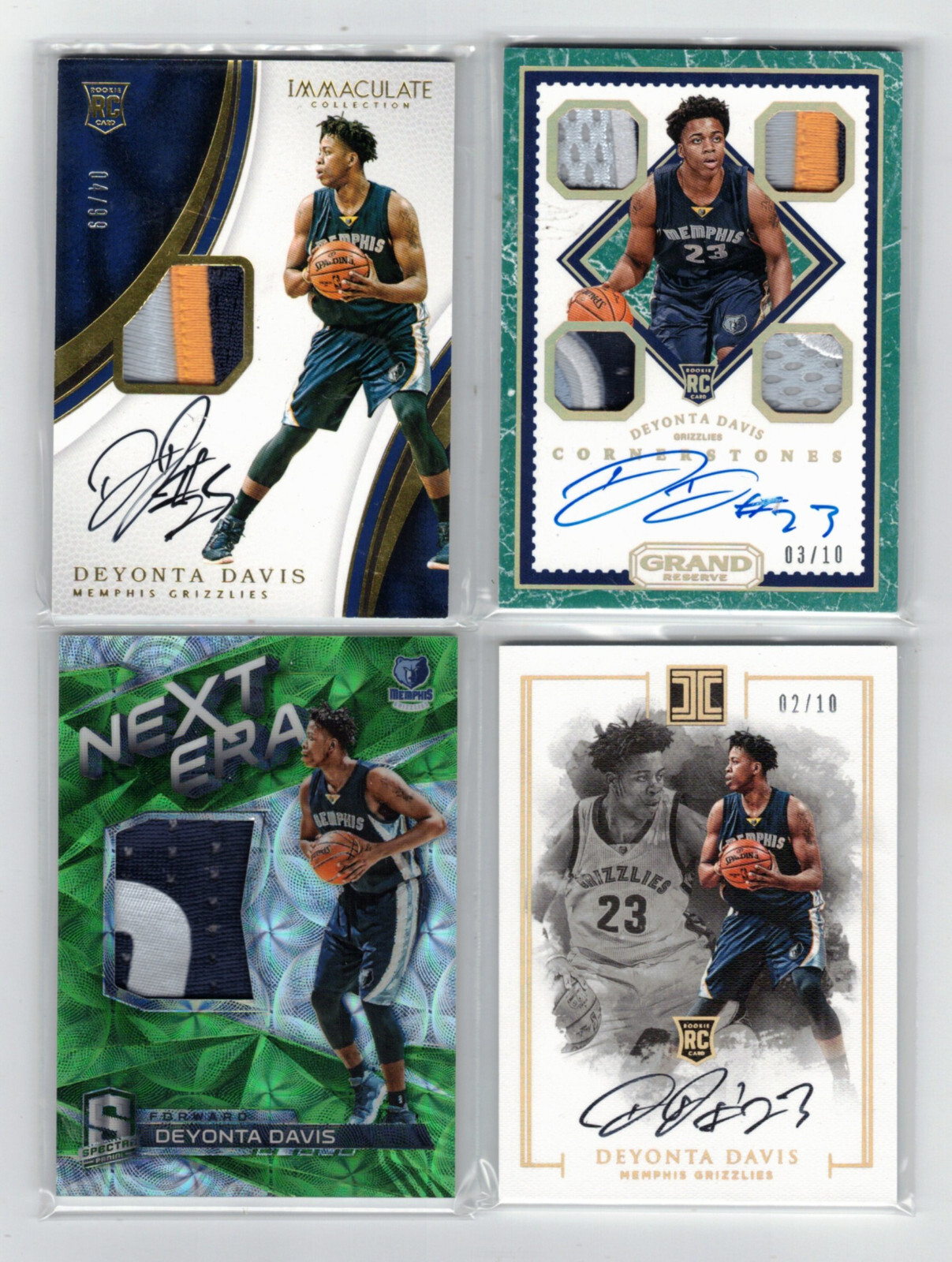 Deyonta Davis NBA Rookie Patches Autos Low Numbered 4-Card Lot