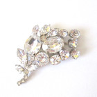 Vintage Rhinestone Floral Brooch Crystal Pin 2 1/2" Long