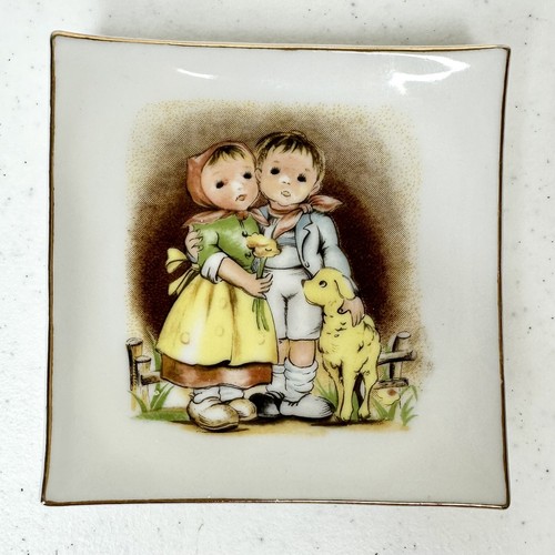 2 piccoli piatti quadrati vintage anni 50/hummel da appendere mini decorazione parete gioielli - Foto 3 di 4