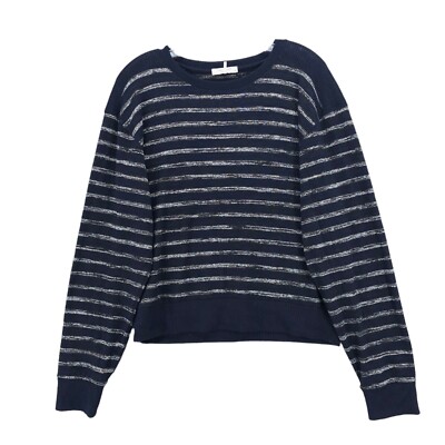RAG & BONE Blue Silver Gray Stripe Crew Neck Sweater Knit Top Stretch LARGE