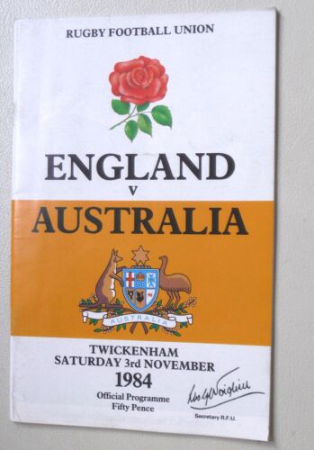 RUGBY UNION PROGRAMME-ENGLAND v AUSTRALIA NOVEMBER 1984 - Picture 1 of 2