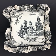Waverly Garden Room Black Toile Ruffled Toss Pillow French country Square 16x16”
