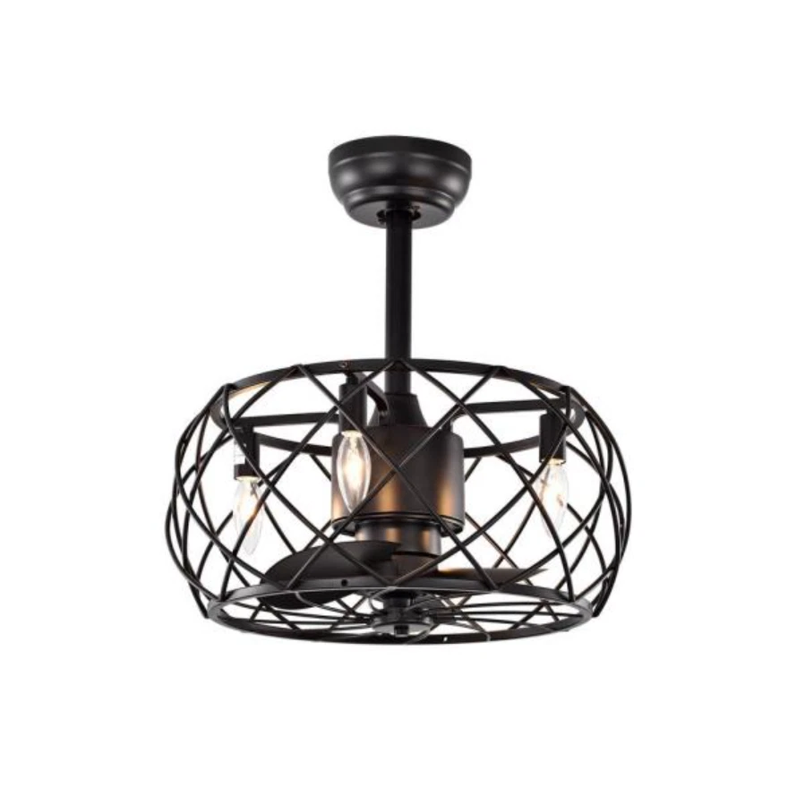 17" Small Ceiling Fan + Remote Fandelier Pendant Light Fixture Cage Chandelier - Image 2 of 2