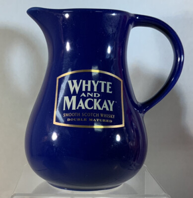 Whyte And Mackay Smooth Scotch Whiskey HCW Great Britain 6-inch Blue Pitcher